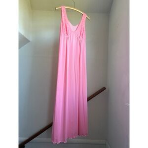 Vintage Bubblegum Pink Floral Lace Nightgown Sleeveless Maxi Dress‎ Romantic